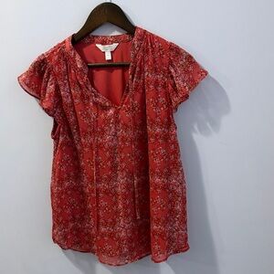 LC Lauren Conrad Red Floral Blouse